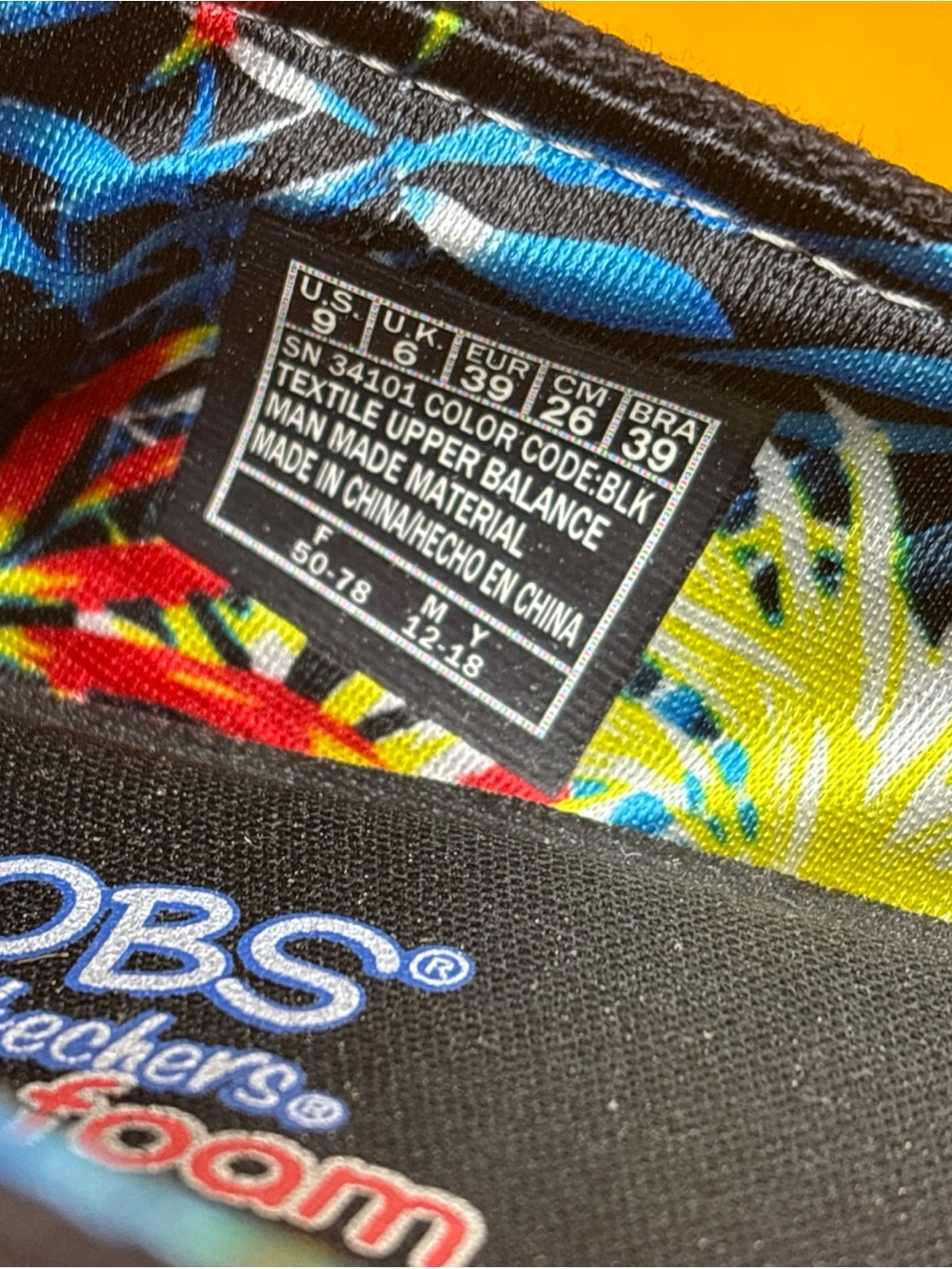 Sz 9 Skechers BOBS Black Canvas Slip-On Espadrille with Colorful Floral Lining - Picture 16 of 16
